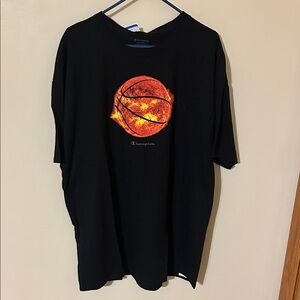 Champion Black Tee with Fiery Basketball Graphic 2xl nwt
